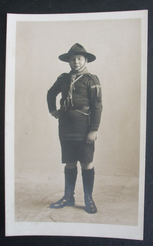 Old scouting rppc - boy, in